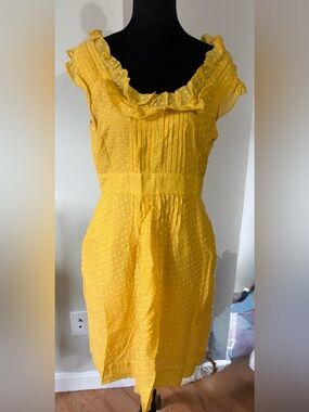 Moulinette Soeurs Yellow Swiss Dot Ruffle-Trim Midi Dress